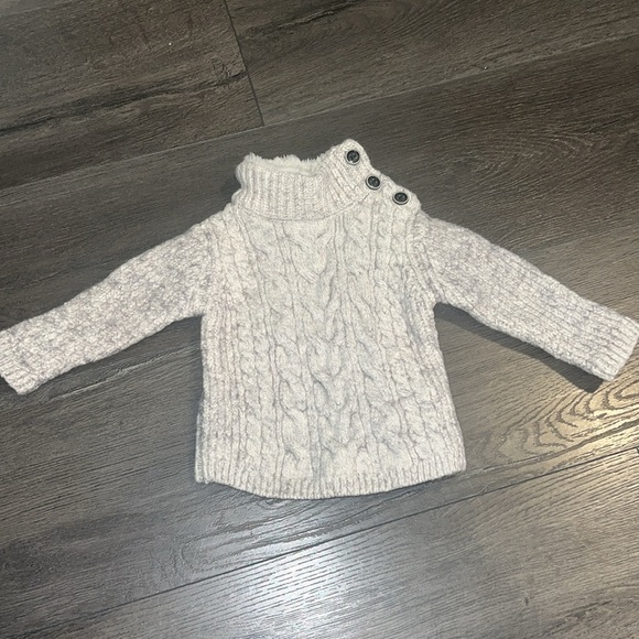 Zara Heather Grey Cotton/Wool Blend Cable Sweater w/Fur Lined Neck Size 9-12m - Picture 3 of 8